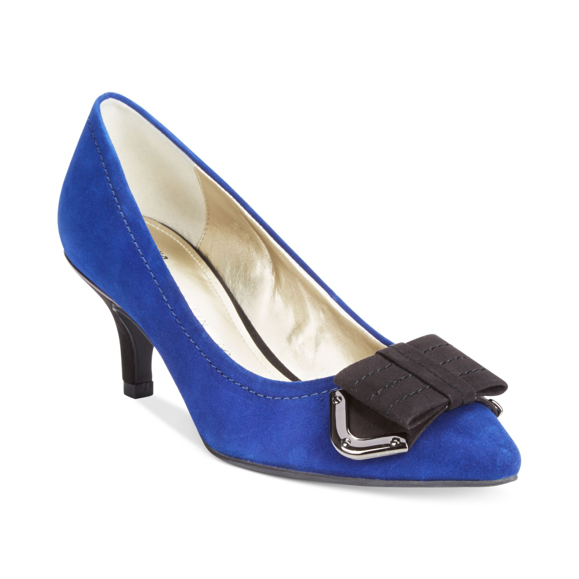 Anne Klein Fairlee Kitten Heel Pumps in Blue (Blue/Black Suede) | Lyst