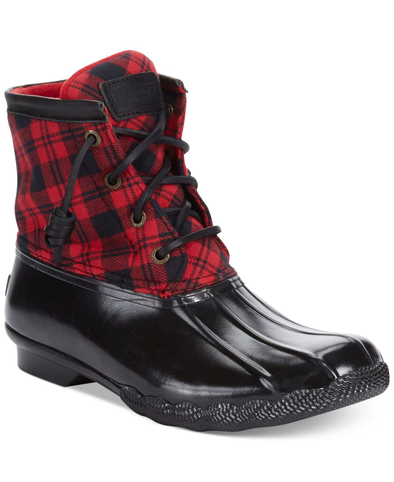 red and black plaid sperry duck boots