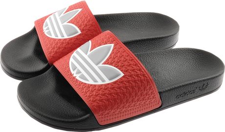 Adidas Originals Adilette Trefoil Flip Flops in Red for Men | Lyst