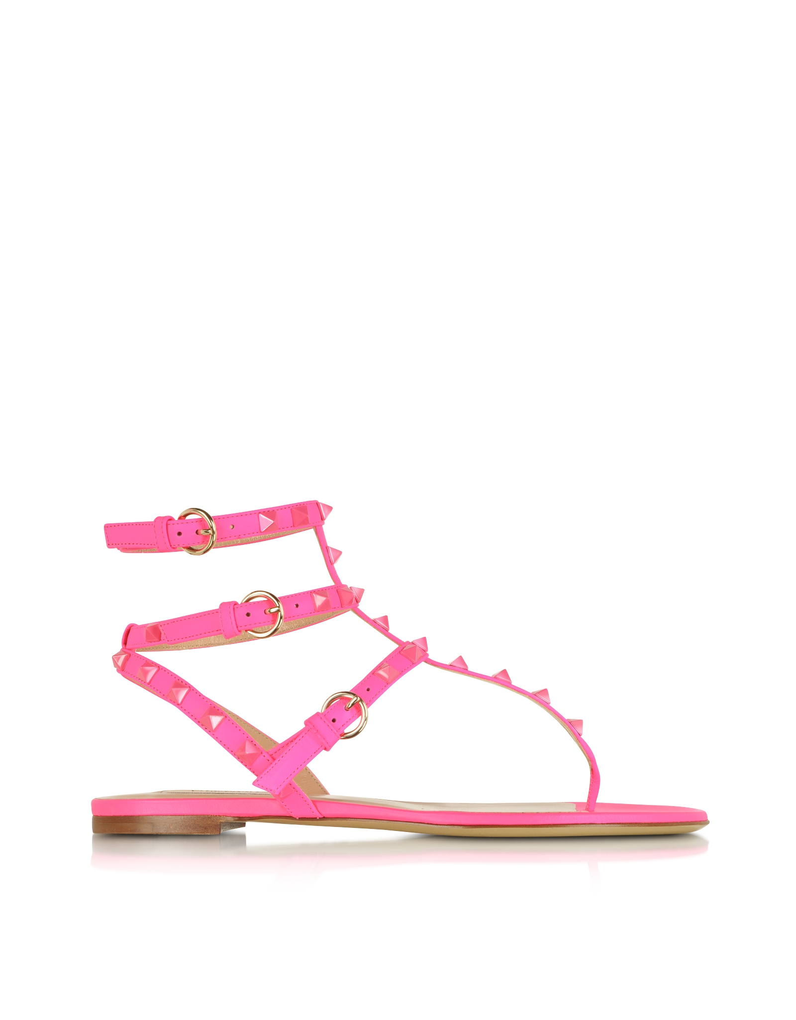 Valentino Rockstud Fluo Pink Leather Flat Sandal in Pink (Fuchsia ...