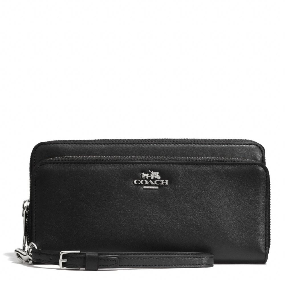 Coach Double Accordion Zip Wallet In Leather in Black (SILVER/BLACK) | Lyst