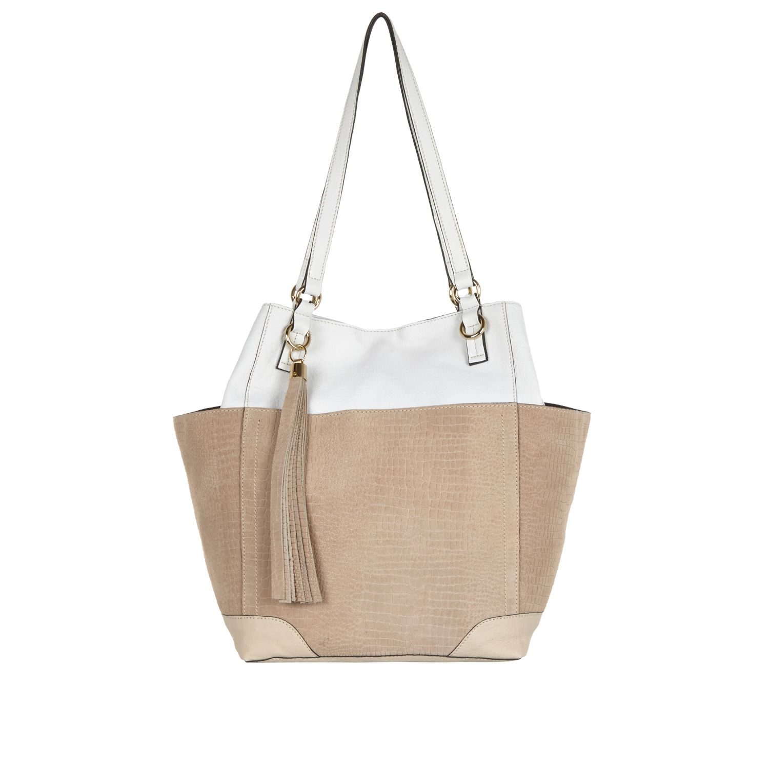 River Island White Leather Colour Block Tote Bag in Beige (white) Lyst