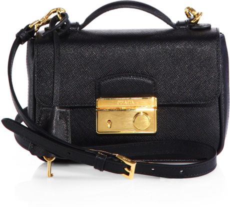 Prada Saffiano Leather Mini Flap Crossbody Bag in Black | Lyst