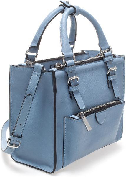 Zara Mini City Bag with Zip Details in Blue (Jeans) | Lyst