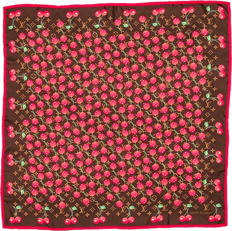 What Goes Around Comes Around Vintage Louis Vuitton Murakami Cherry Print Scarf Multi in Red ...
