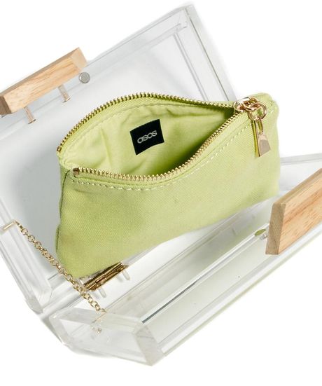 Asos Clear Clutch Bag with Internal Contrast Purse in Green | Lyst