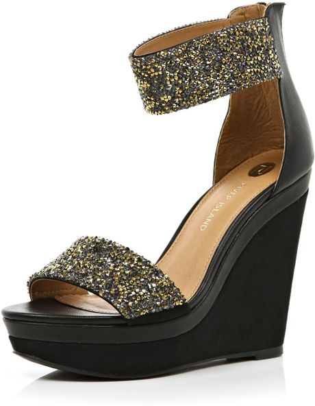 black wedge trainers river island
