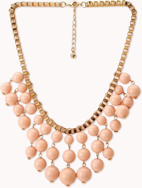 Forever 21 Standout Beaded Bib Necklace in Gold (PEACHGOLD)