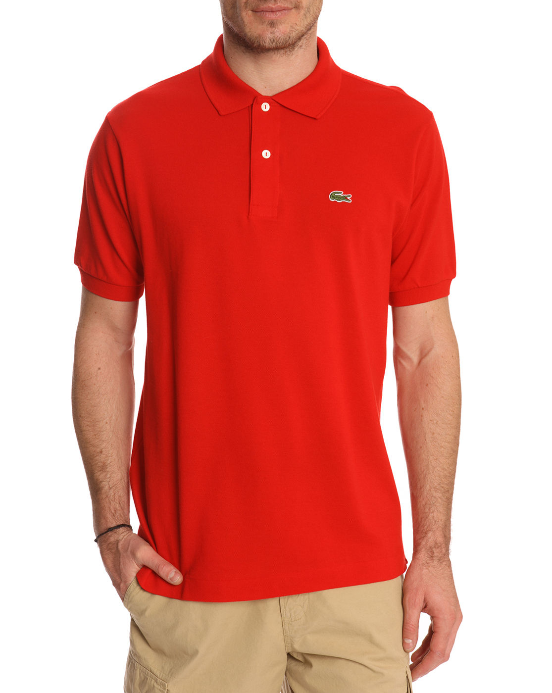 red polo shirt with black collar