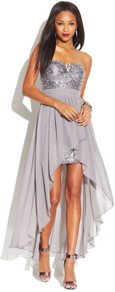 As U Wish Juniors Sequined Highlow Ilusion Dress in Silver
