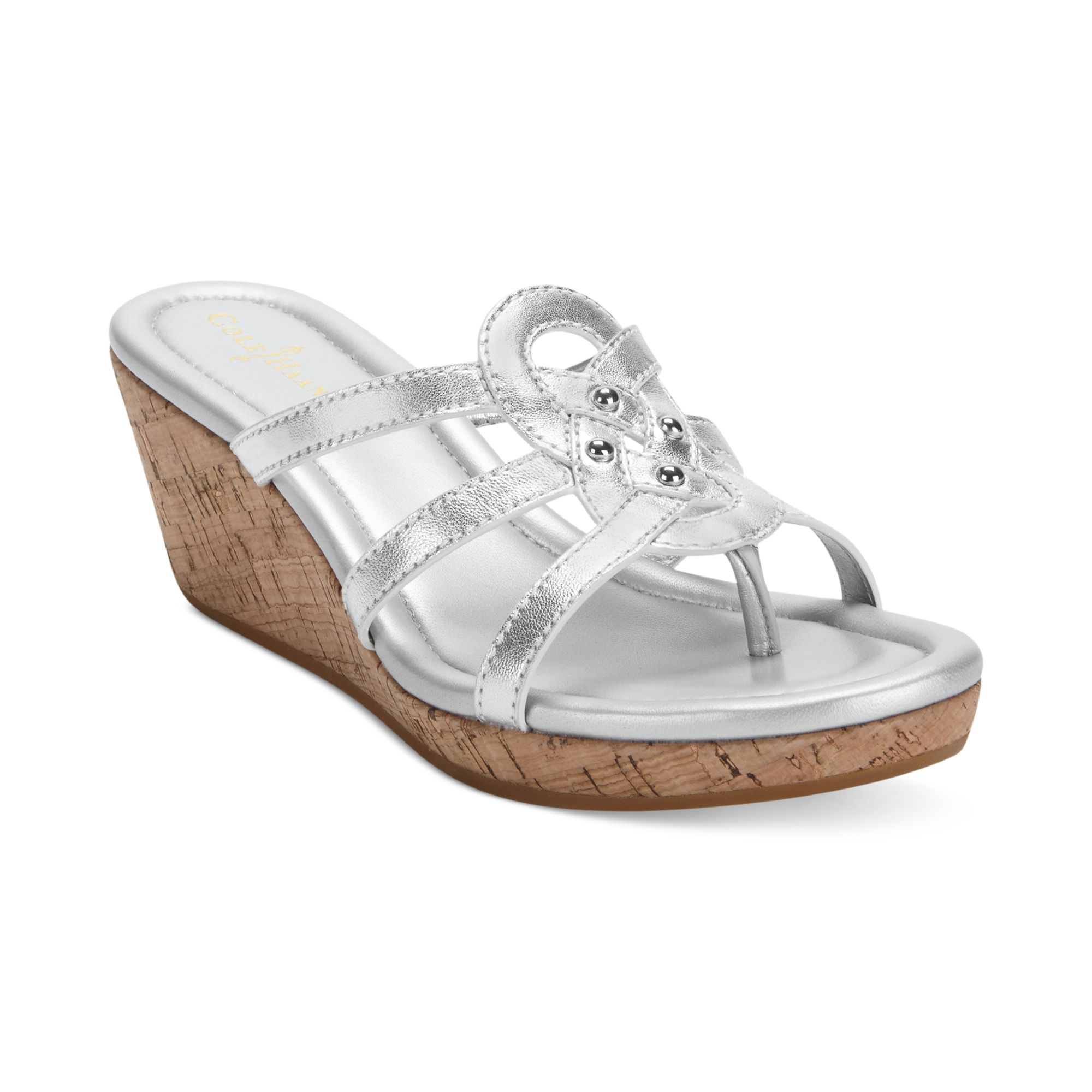 Cole Haan Womens Shayla Platform Wedge Thong Sandals in White (Argento