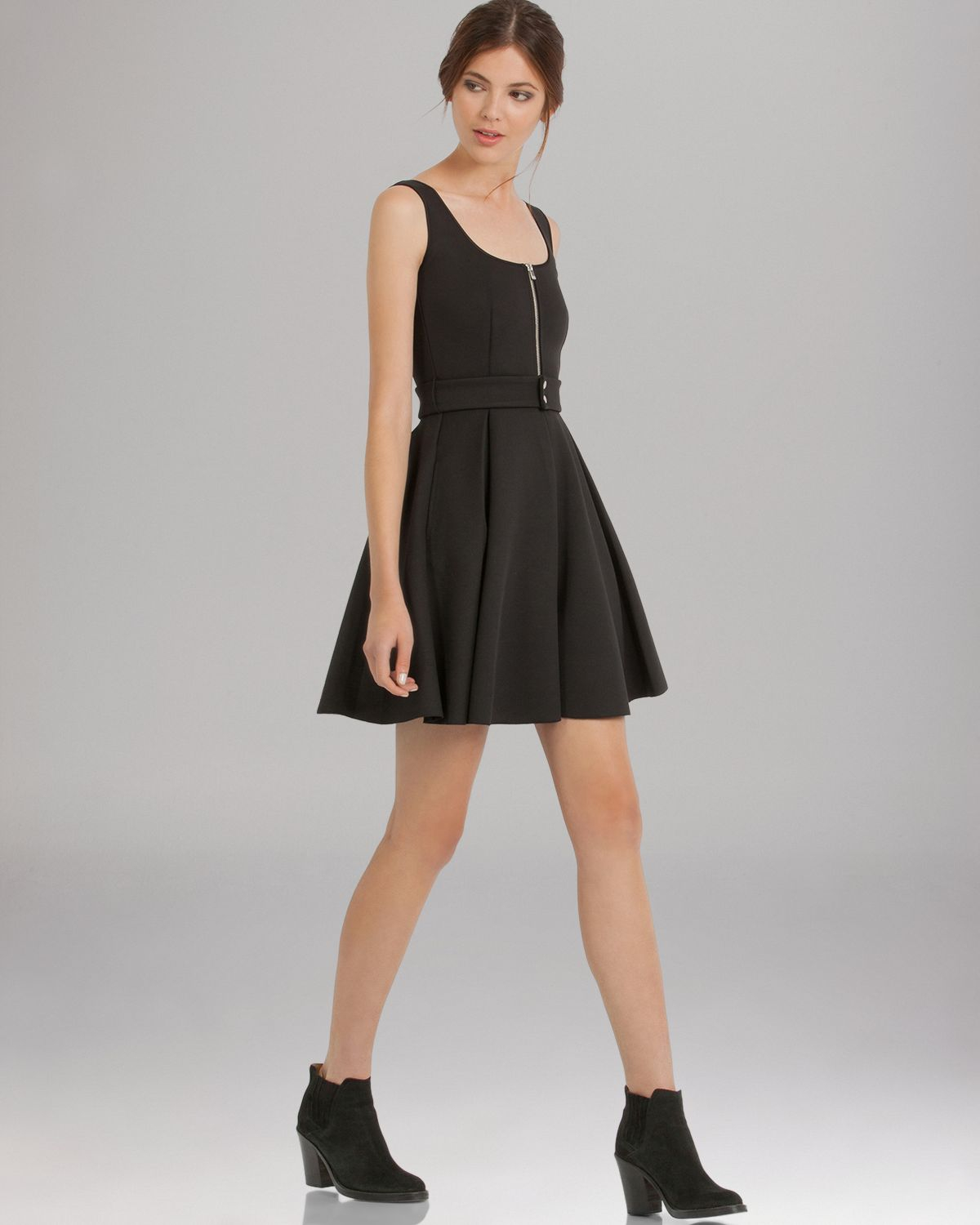 Maje Dress Neoprene Belted Zip Front in Black (Noir) Lyst