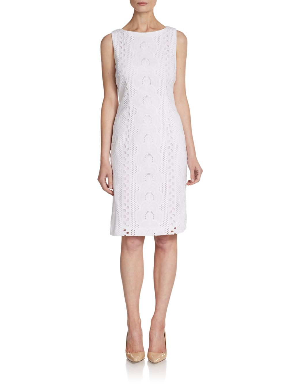 Chetta B Eyelet Sleeveless Sheath Dress in White Lyst