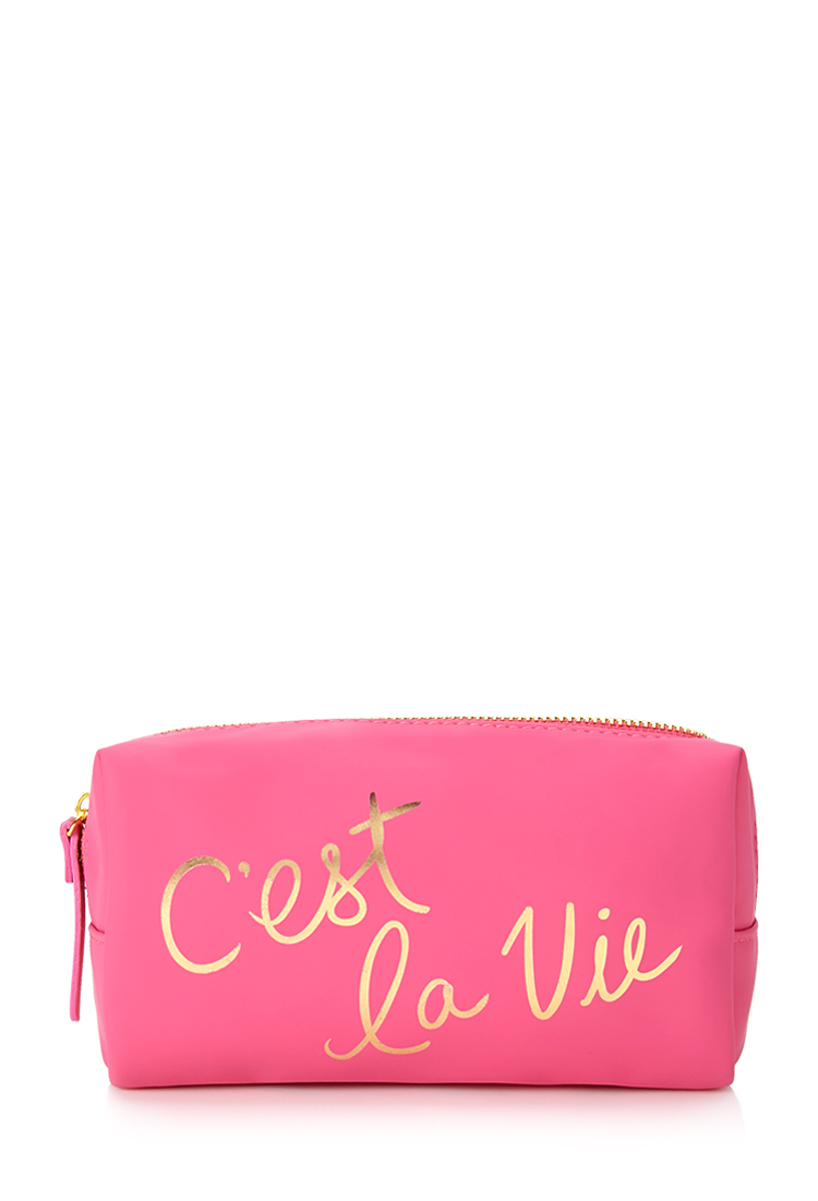 Forever 21 Cest La Vie Cosmetic Bag in Pink (Pinkgold)