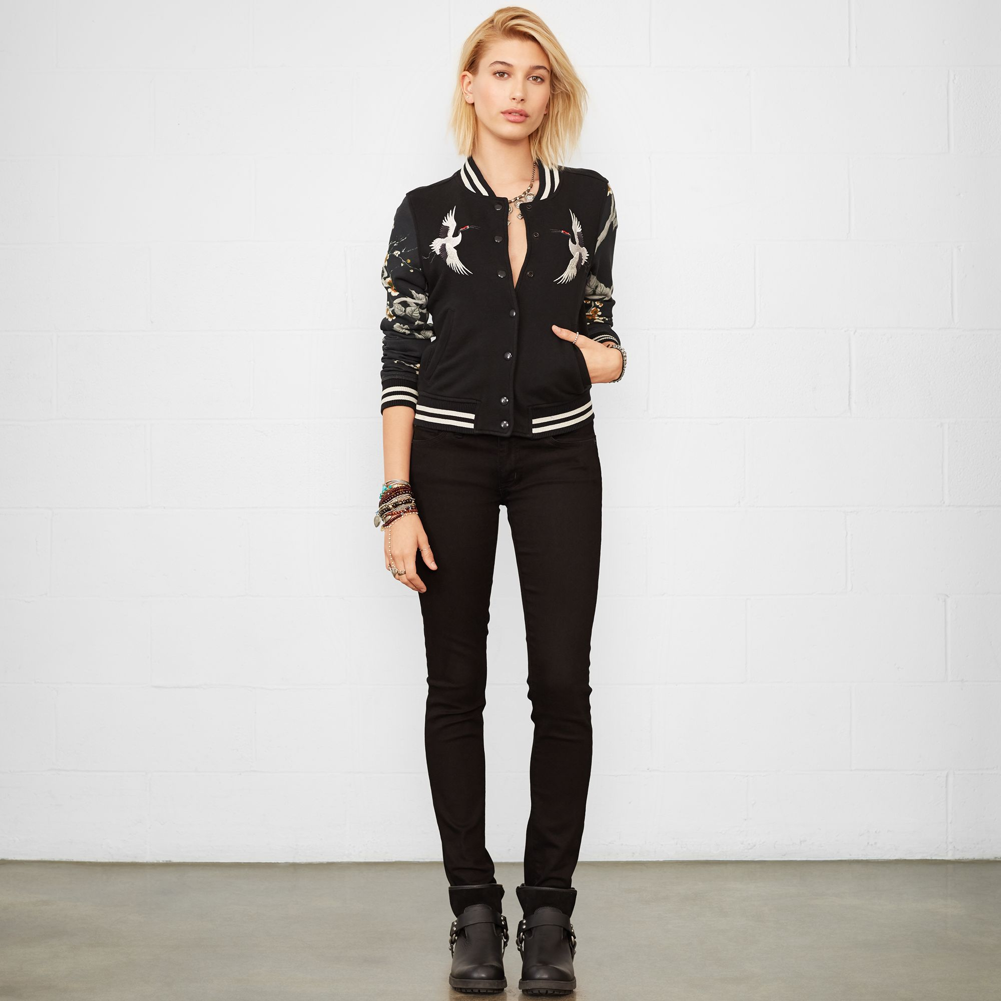 Denim & Supply Ralph Lauren Cotton Terry Baseball Jacket in Black