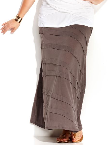 Inc International Concepts Plus Size Tiered Maxi Skirt In Gray Grey 1107