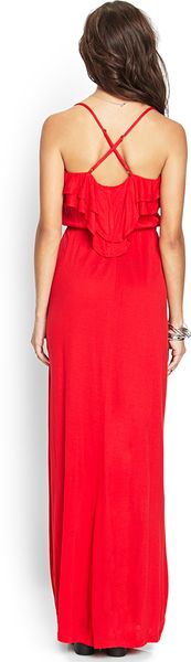 Forever 21 Flounced Maxi Dress in Red | Lyst