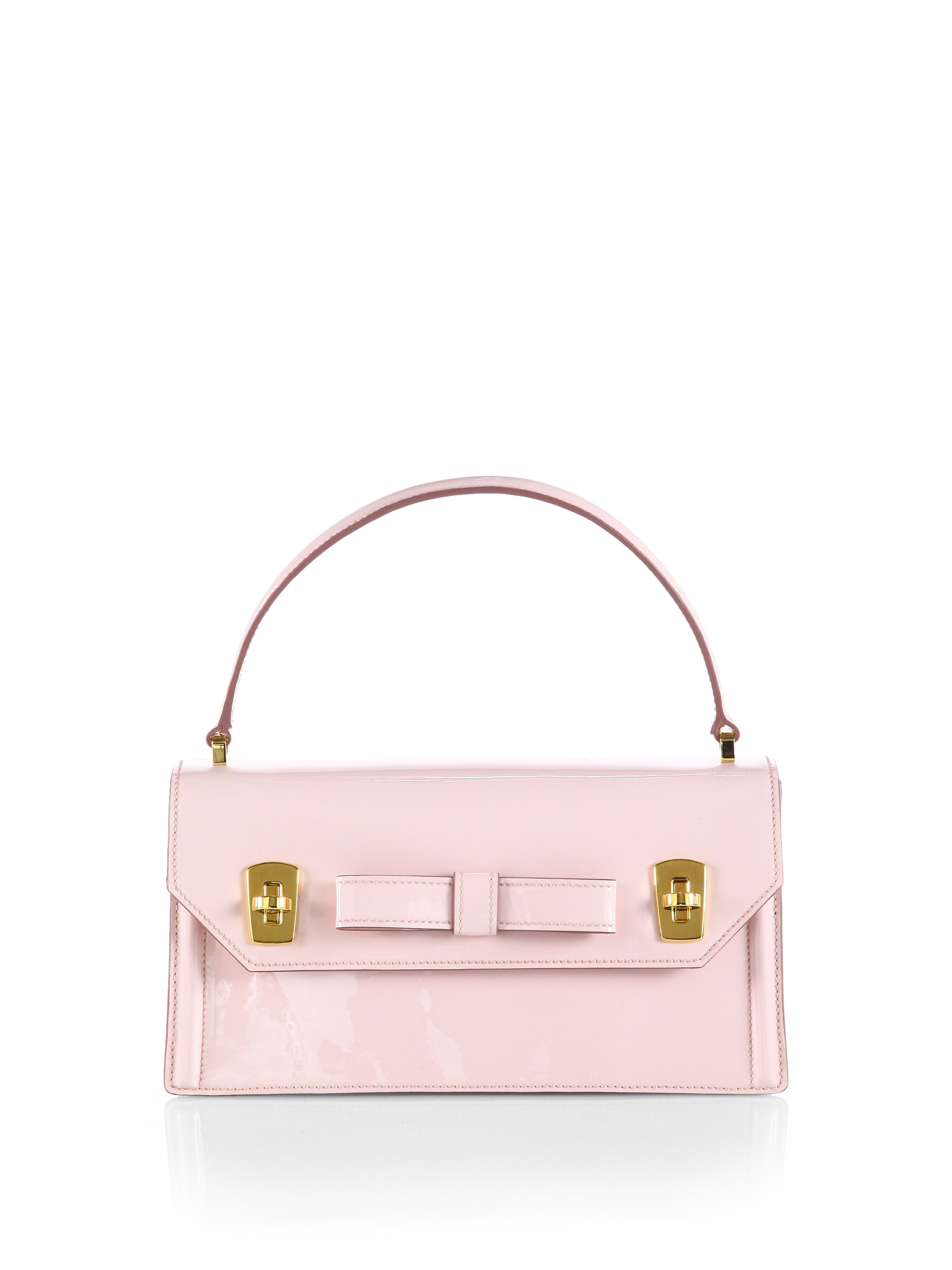 Miu Miu Bow Mini Patent Leather Top Handle Bag in Pink (LIGHT PINK) | Lyst