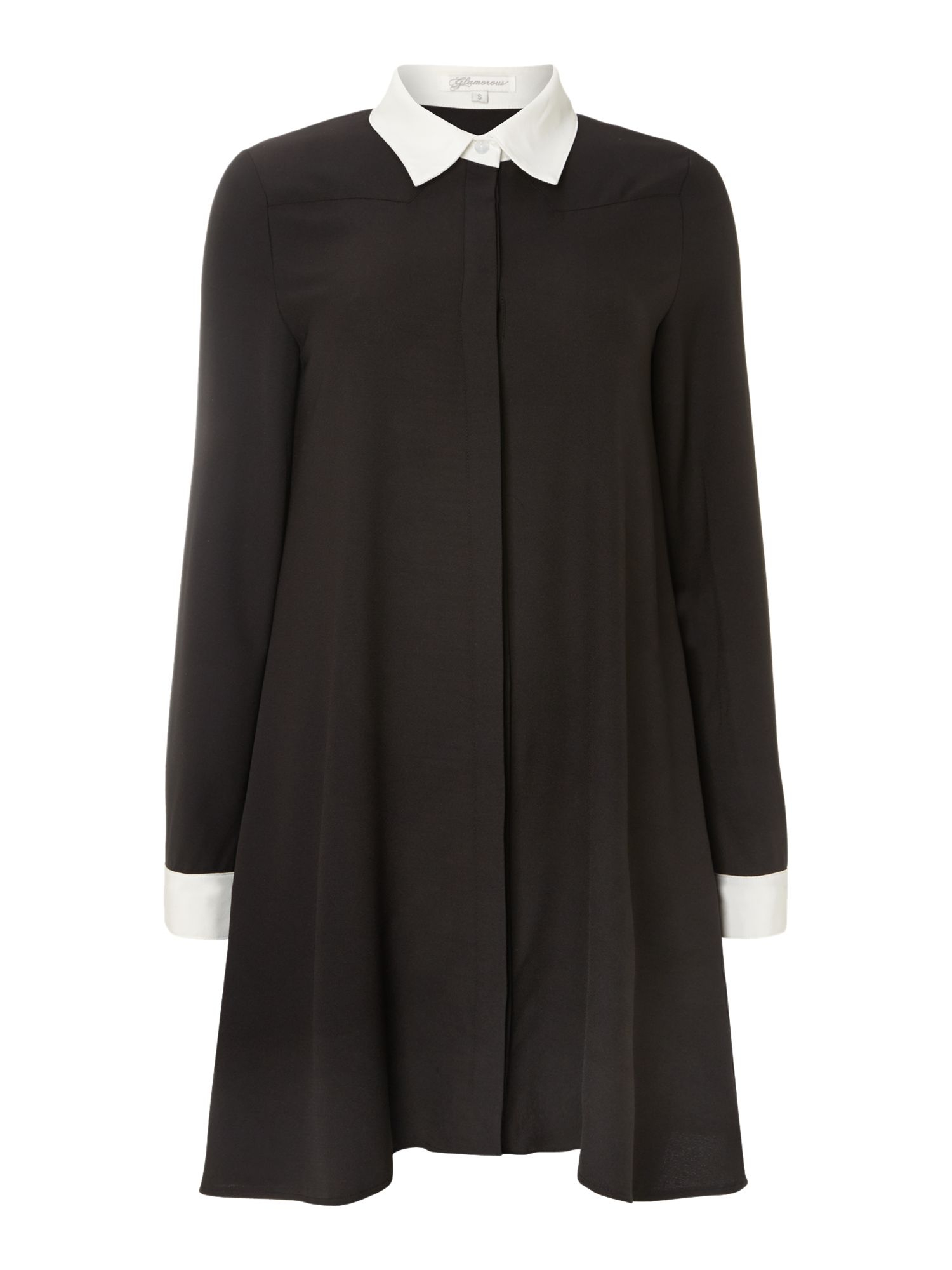 Black swing dress with white collar Versatile and adorable, Peter Pan collar dresses can be dresses up or down for any occasion. Formal occasions call for a sequined collared dress paired with sparkling stud earrings while a lazy Sunday brunch is the perfect setting for a floral print frock featuring a bright collar.