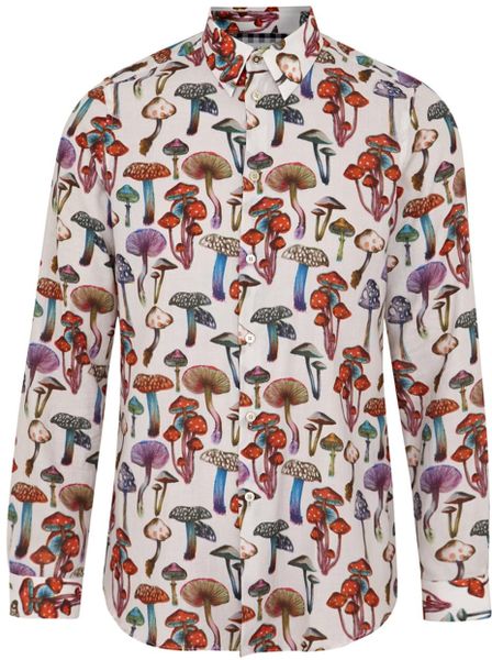 mushroom print button up shirt