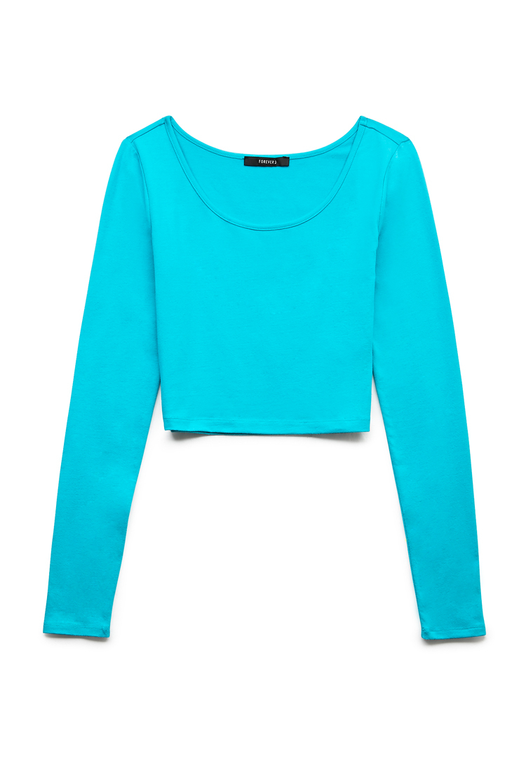 Forever 21 Basic Long Sleeve Crop Top In Blue Teal Lyst