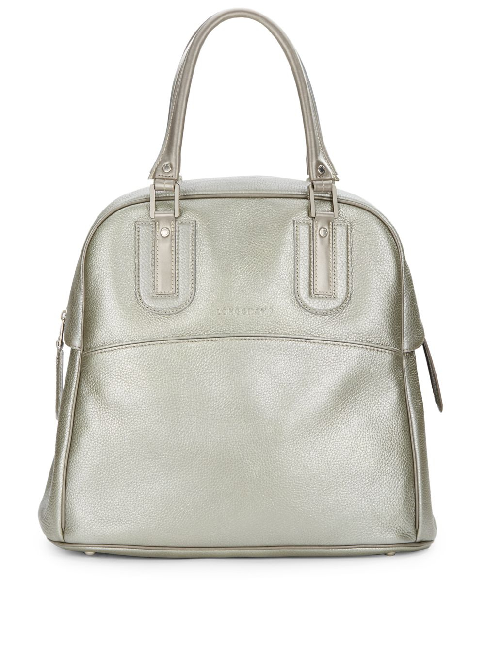 Longchamp Cosmos Large Metallic Leather Shopper Bag in Silver (platinum