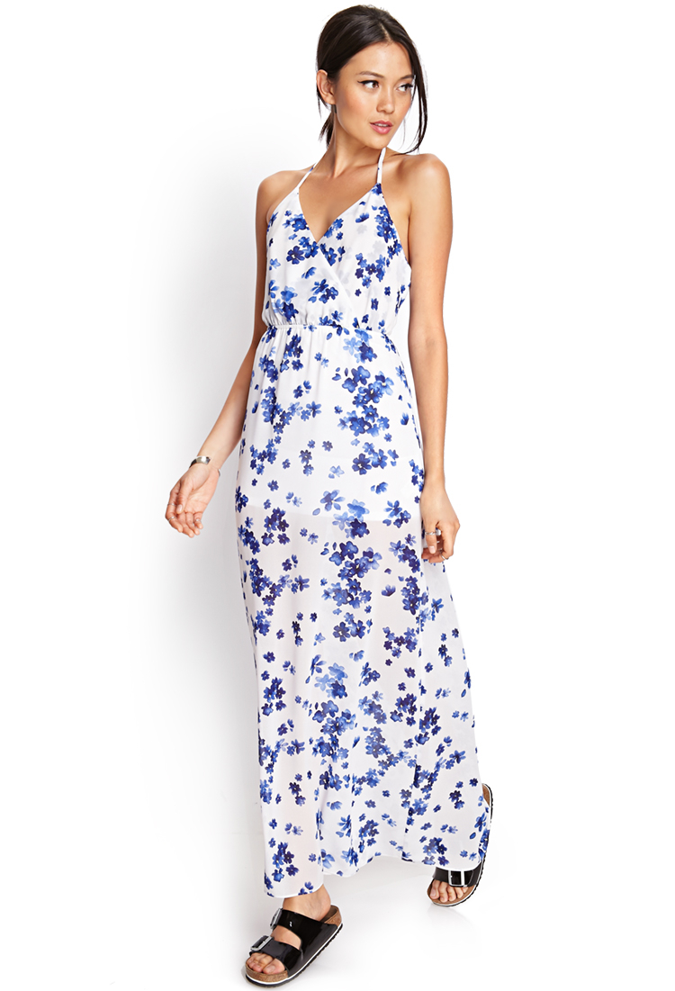 Forever 21 Floral Maxi Dress in Blue (Creambright cobalt) | Lyst