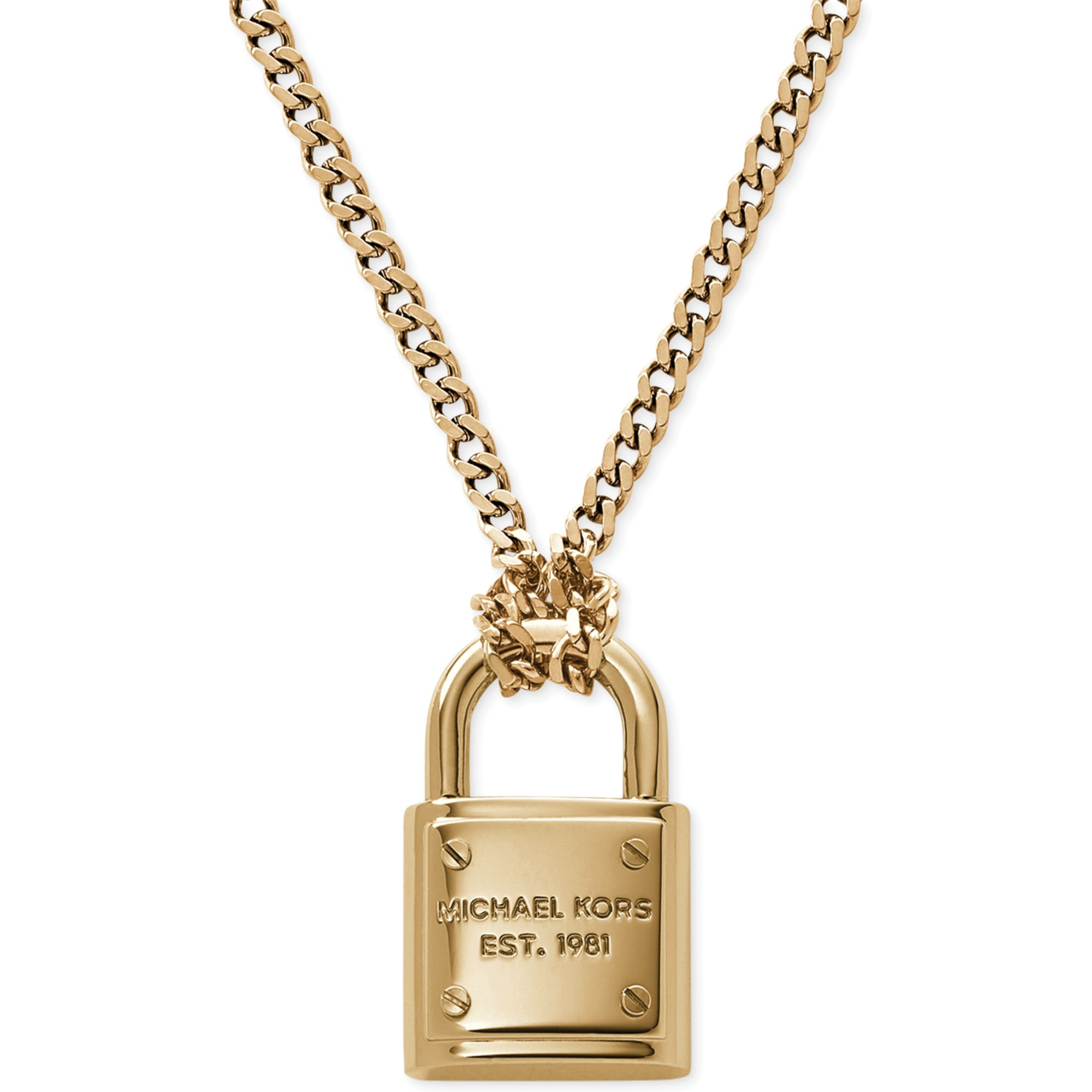 Michael Kors Goldtone Logo Padlock Pendant Necklace in Gold | Lyst