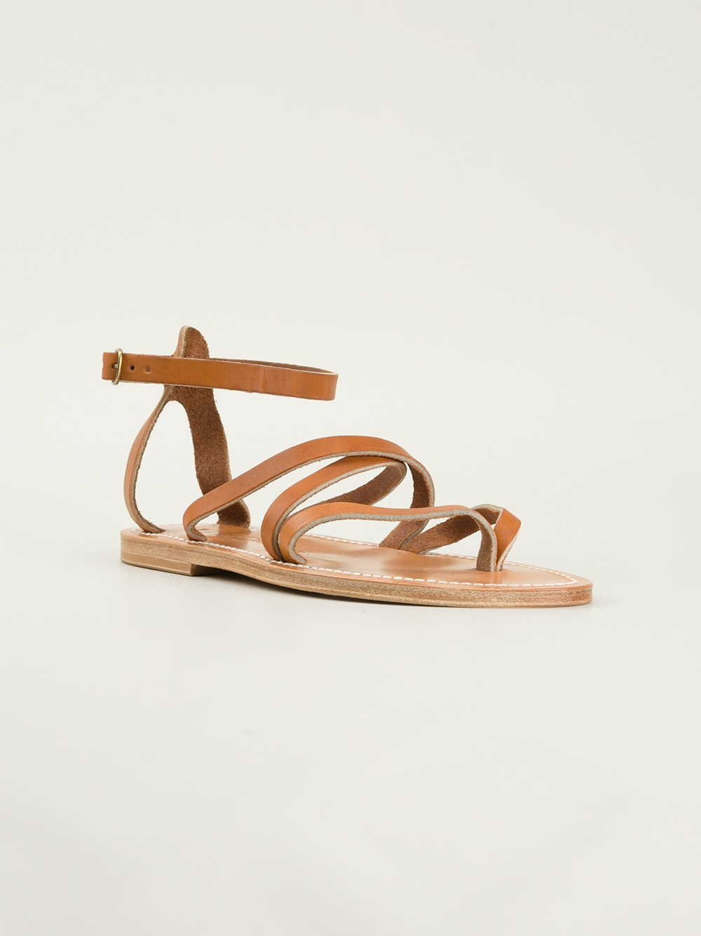 K Jacques Strappy Flat Sandals In Brown Lyst