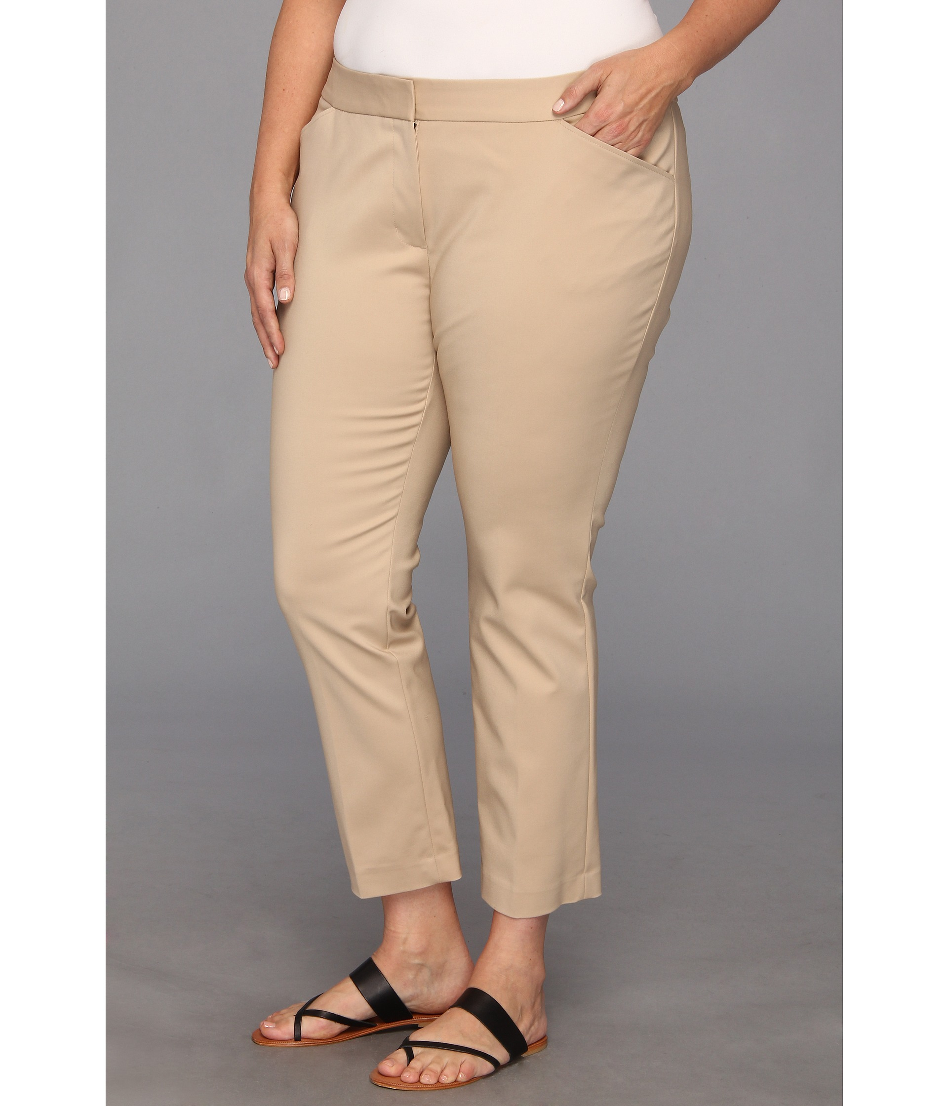 Dkny Plus Size Super Stretch Sateen Ankle Cropped Pant in Beige (Antque