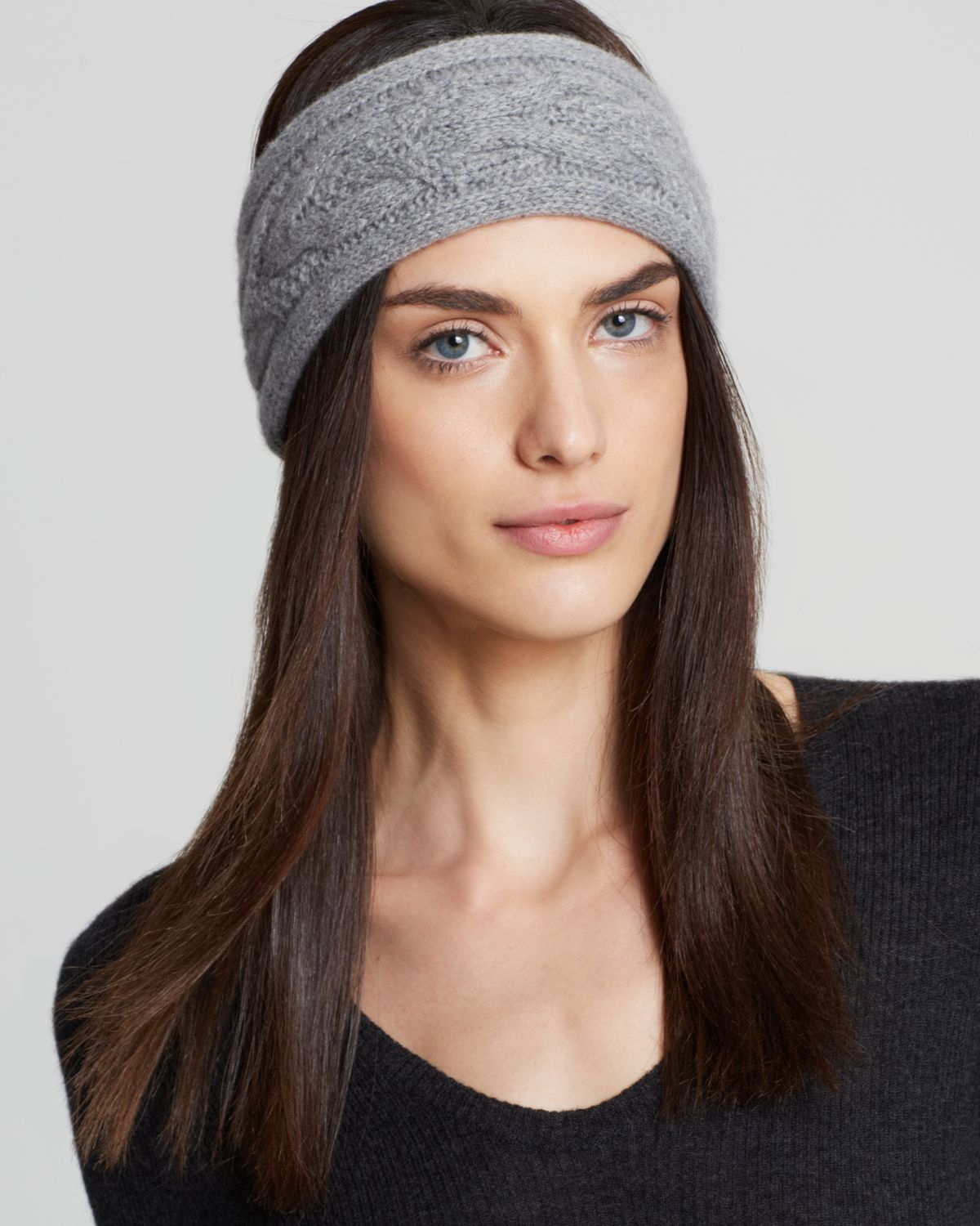 C By Bloomingdale's Cashmere Cable Knit Headband in Black (Grey) Lyst