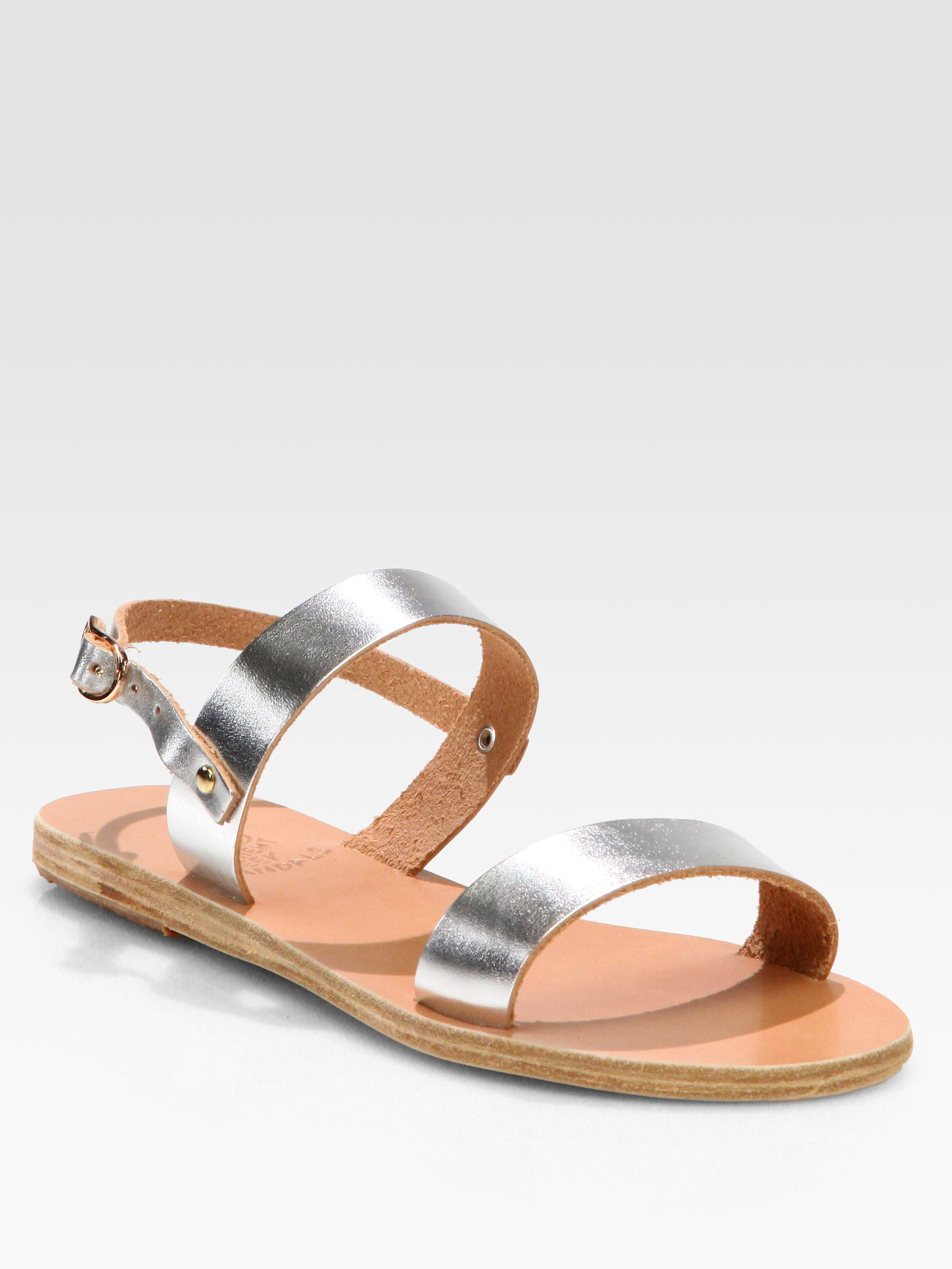Ancient Greek Sandals Clio Metallic Leather Sandals in (silver) | Lyst