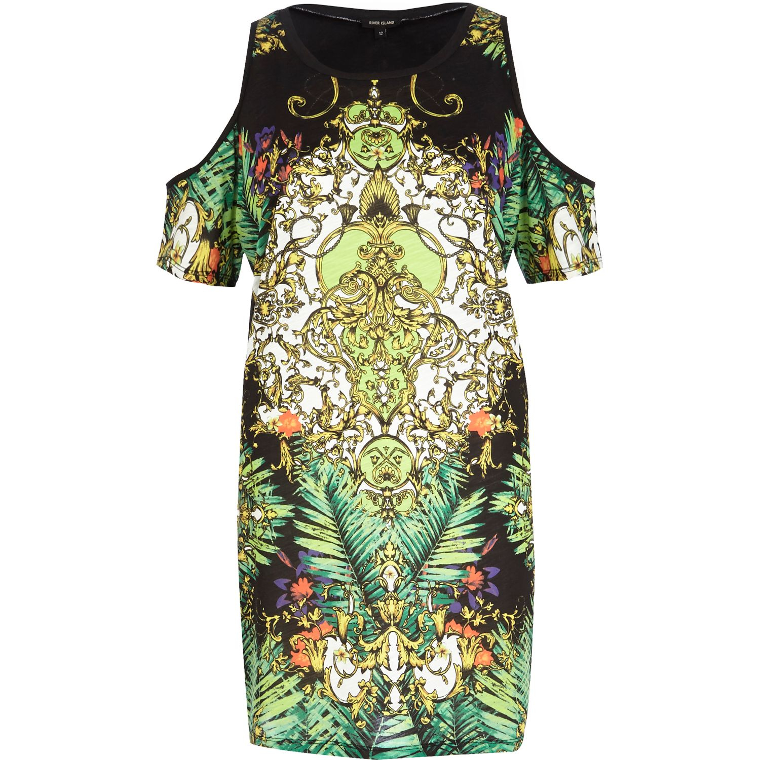 river island green print dress