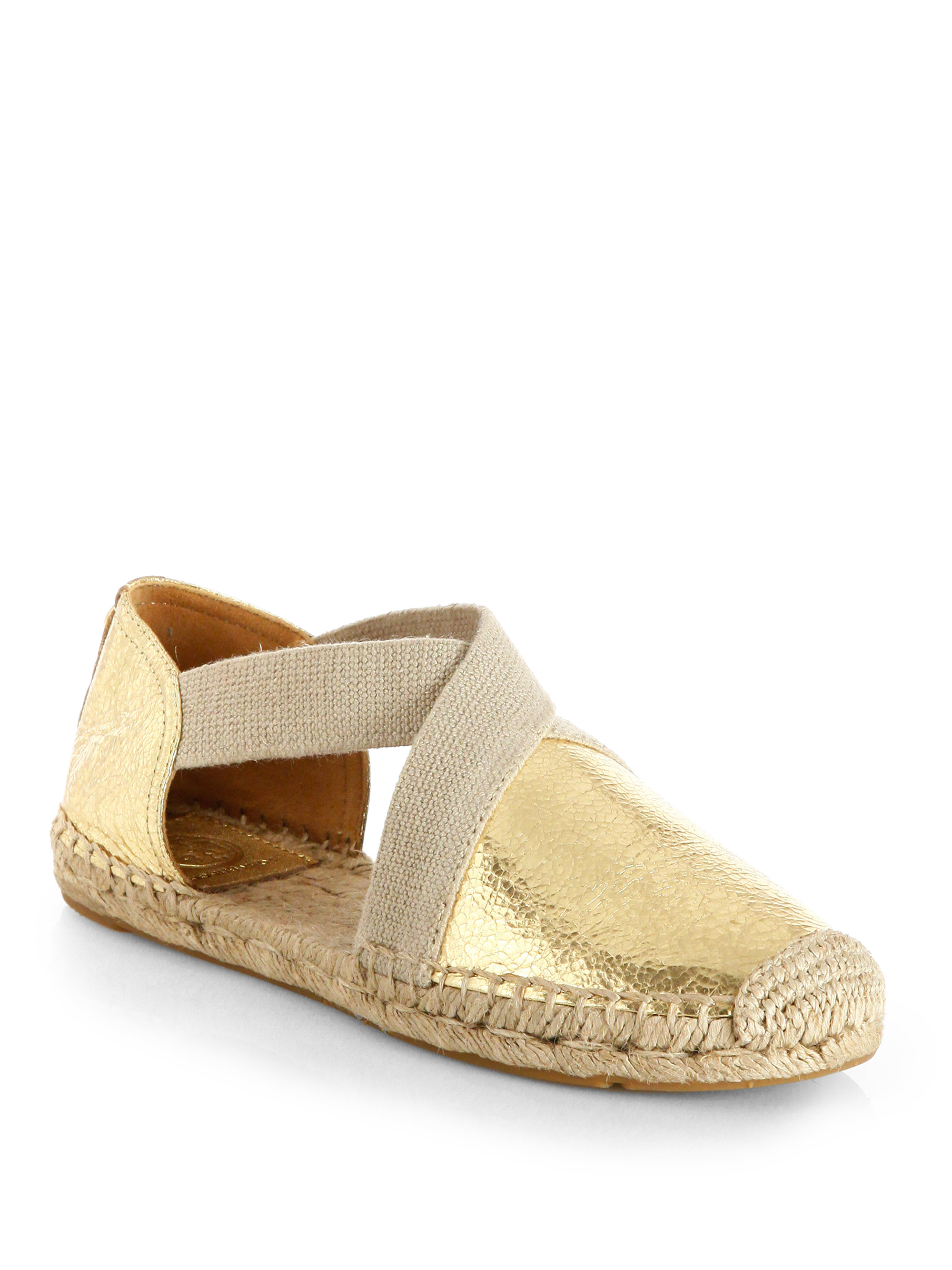 Tory Burch Catalina Metallic Leather Espadrille Flats in Gold (GOLD