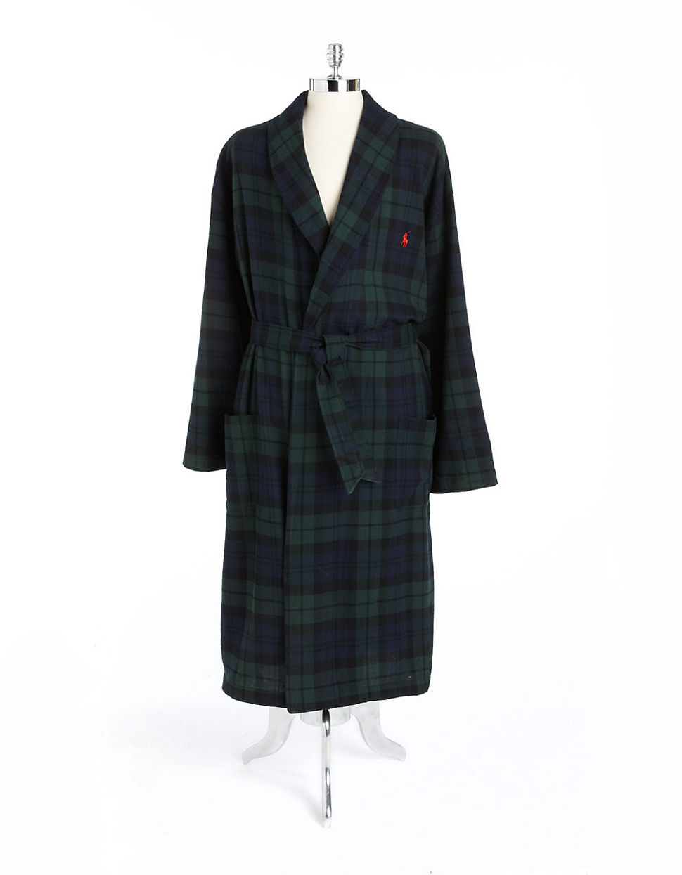 Polo Ralph Lauren Belted Plaid Cotton Robe in Green for Men (Green/Blue