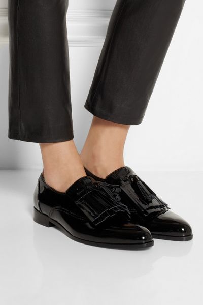 Lanvin Mila Fringed Patentleather Loafers in Black | Lyst