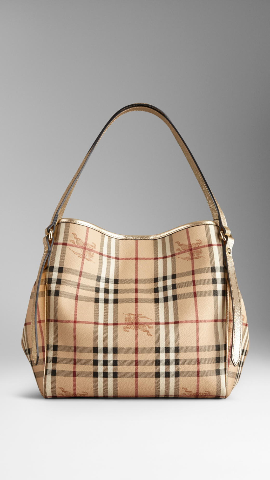 Burberry Small Haymarket Check Patent Trim Tote Bag in Gold (light ...