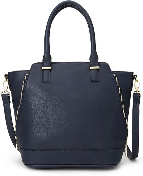 Forever 21 Zippered Faux Leather Satchel in Blue (NAVY)