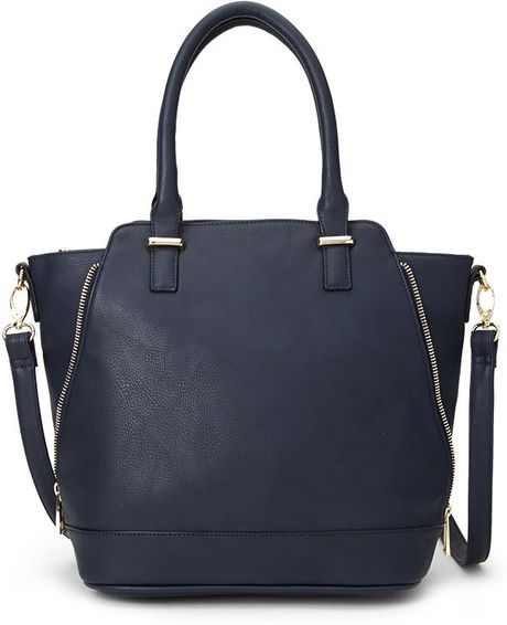 Forever 21 Zippered Faux Leather Satchel in Blue (NAVY) Forever 21 Zippered Faux Leather Satchel in Blue (NAVY)