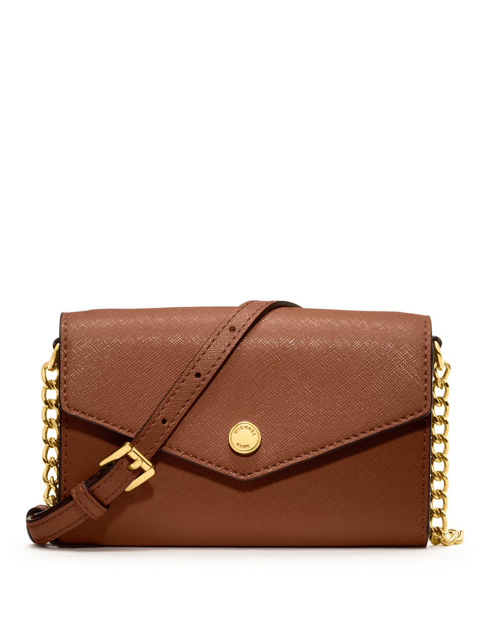 Michael Michael Kors Saffiano Leather Crossbody Phone Bag in Brown (LUGGAGE) | Lyst