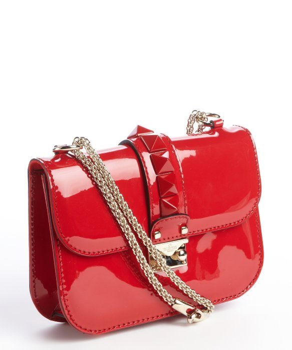 Valentino Red Patent Leather Rockstud Chain Strap Crossbody Bag in Red | Lyst