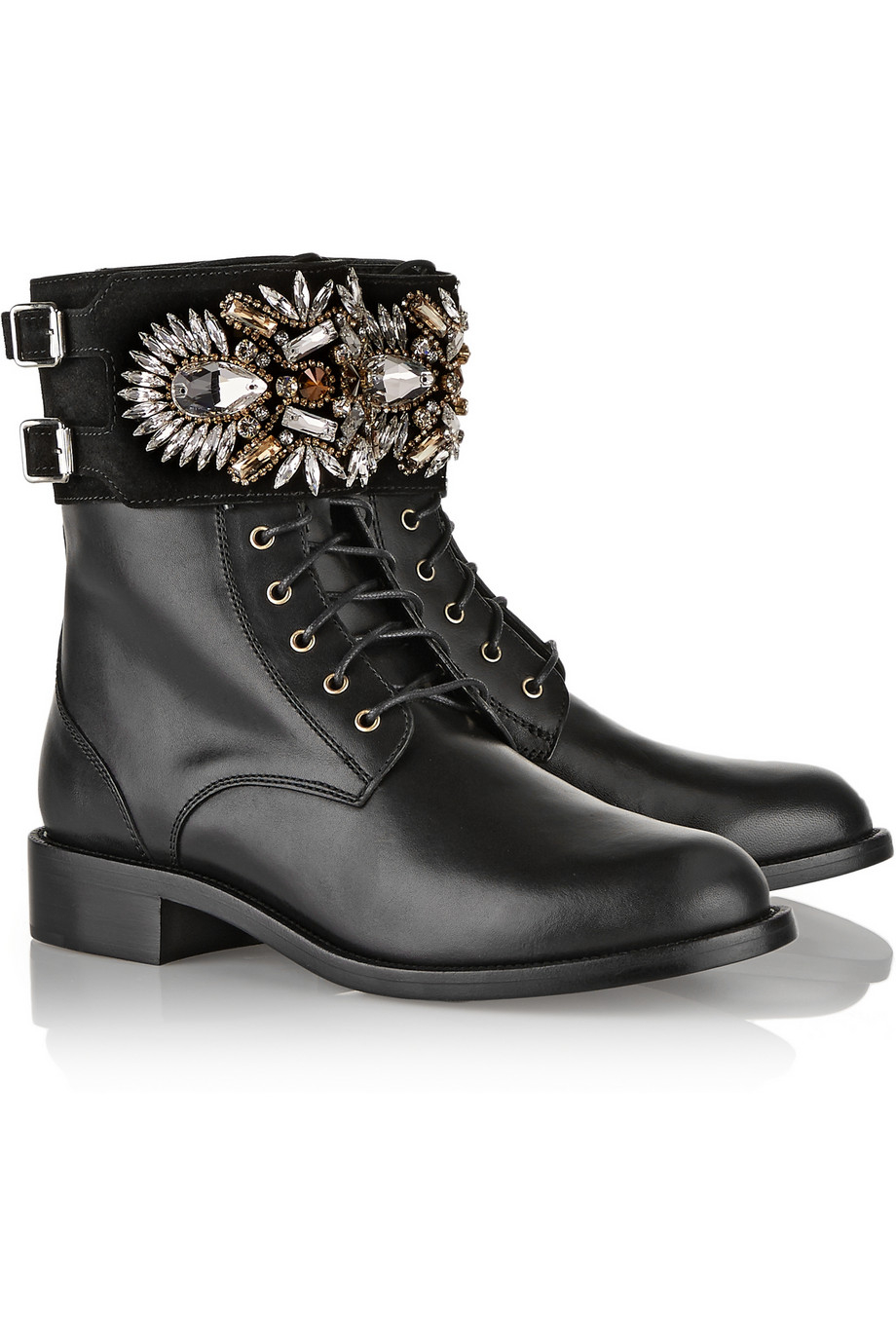 rene caovilla embellished biker leather boots