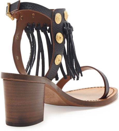 Valentino Leather Fringe Sandal Black in Black - Lyst