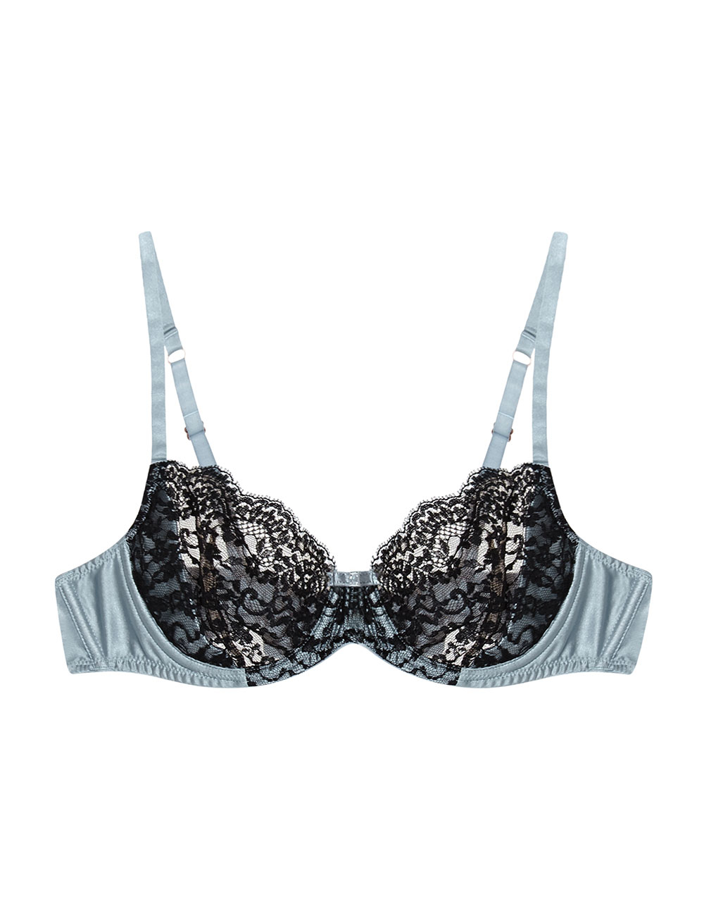 Myla Heritage Silk Non Padded Balcony Lingerie In Black Duck Egg