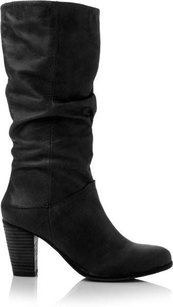 Steve Madden Loretta Rouched Calf Boots in Black (Black Leather ...