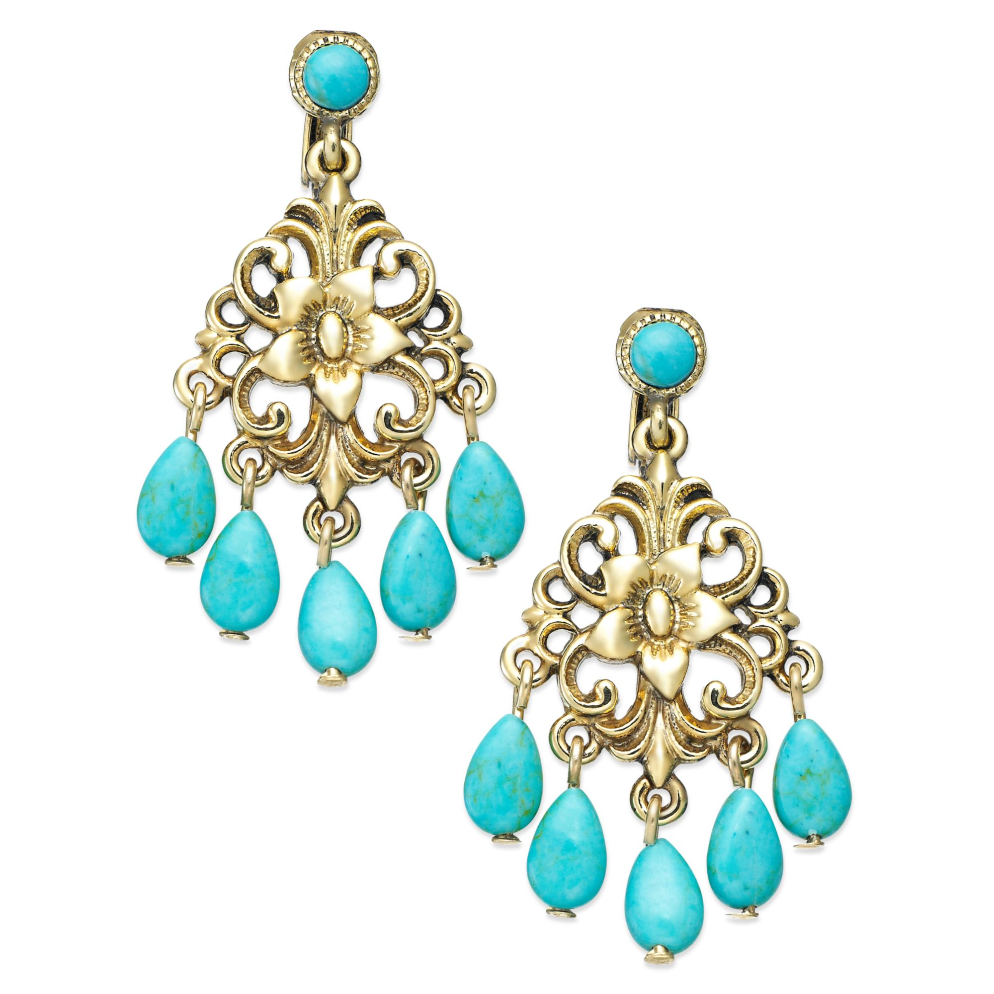 Lauren By Ralph Lauren Goldtone Turquoise Bead Small Chandelier Clipon