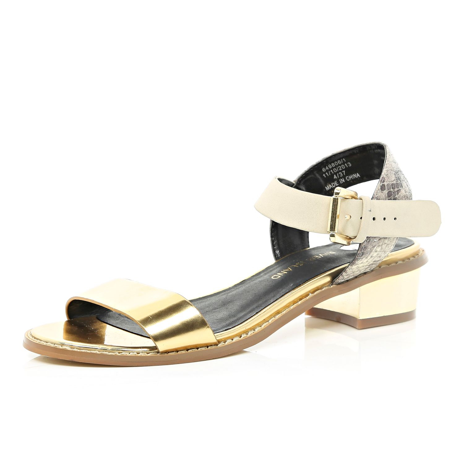... Island Beige Contrast Strap Block Heel Sandals in Gold (Cream) | Lyst