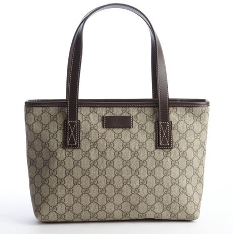 Gucci Beige Coated Canvas Gg Small ImprimÃ£Â© Tote Bag in Beige | Lyst