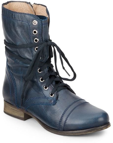 Steve Madden Troopa Leather Combat Boots in Blue (denim blue) | Lyst