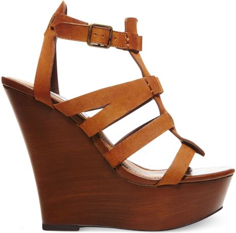 madden wedge winslet caged sandals platform steve womens brown cognac leather